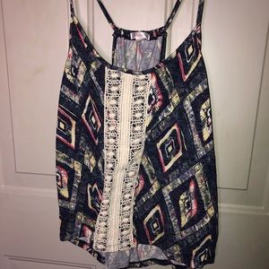 Xhilaration White lace on blue themed dressy top.